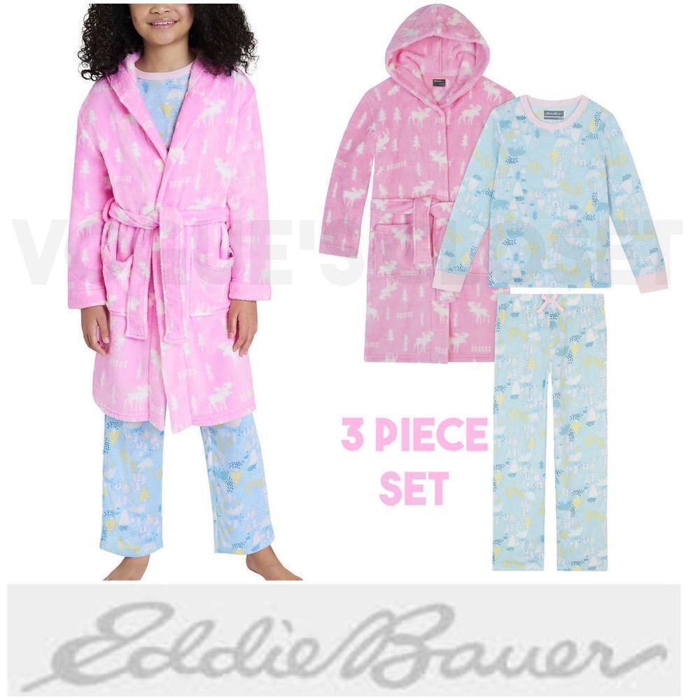 NEW! Eddie Bauer Youth 3 piece PJ Set- LS Top, Pant and Robe, Moose